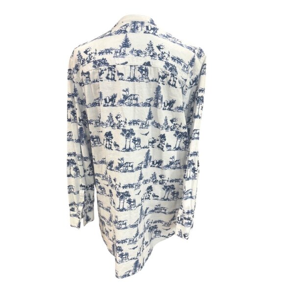 Lands End Womens Flannel Blue White Wildlife Tunic Shirt L 14-16 100% Cotton - Picture 3 of 15